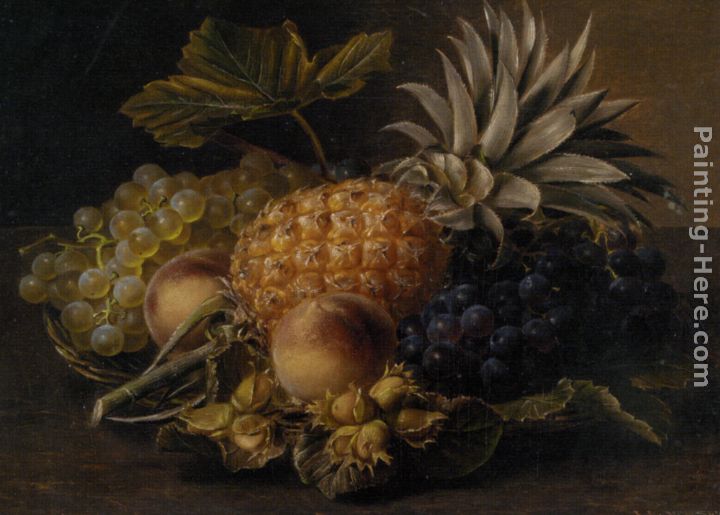 Fruit and Hazlenuts in a Basket painting - Johan Laurentz Jensen Fruit and Hazlenuts in a Basket art painting